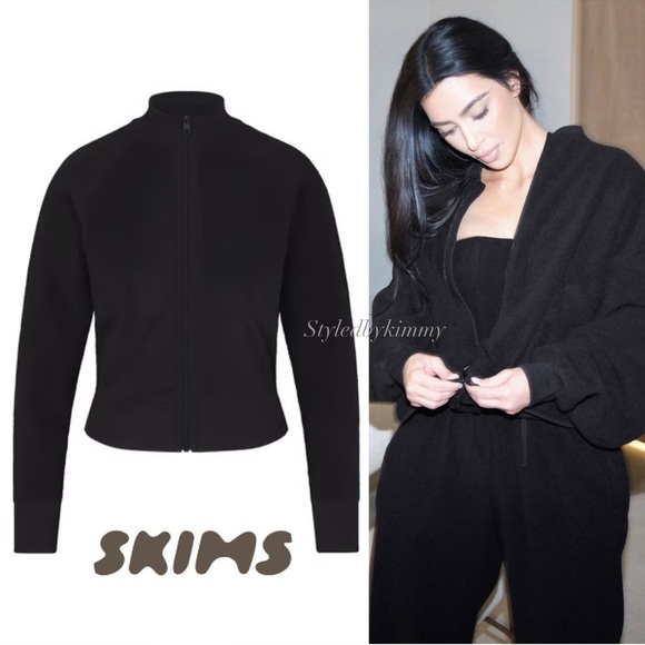 Skims FLEECE LOUNGE TRACK JACKET M Medium ONYX BLACK NEW NWT - Picture 1 of 4